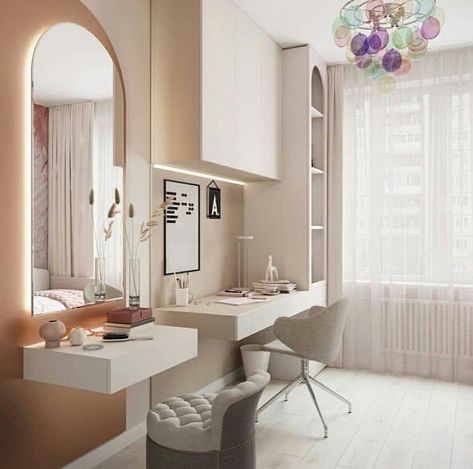 Bedroom Ideas With Study Table And Dressing Table, Study And Dressing Table Combined, Dressing Table And Study Table Together, Study Table With Mirror, Nordic House Design, Teenager Bedroom Design, Kids Dressing Table, Small Dressing Table, Dressing Room Decor