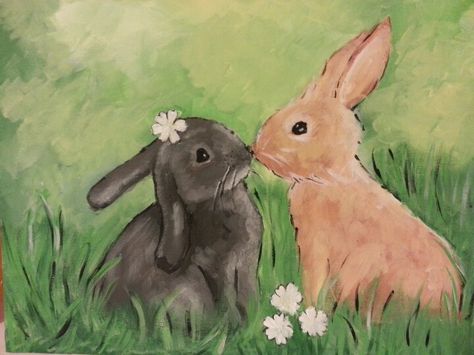 Some bunny loves you. Copyright@lindakdesigns How To Paint Bunny, Two Animals In Love Drawing, Cute Spring Paintings, Spring Animals Drawing, Painting Ideas Spring, Bunny Painting Easy, Brown Bunny Drawing, Spring Bunny Painting, Cute Rabbit Painting