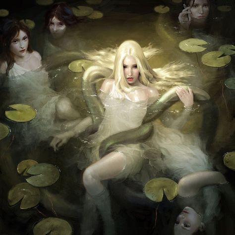 Rusalka – The Slavic “Mermaid” – Slavic Chronicles Illustration Fantasy, Humanoid Creatures, Water Nymphs, Heroic Fantasy, Conceptual Illustration, Greek Mythology, Lily Pads, In Water, Fantasy Creatures