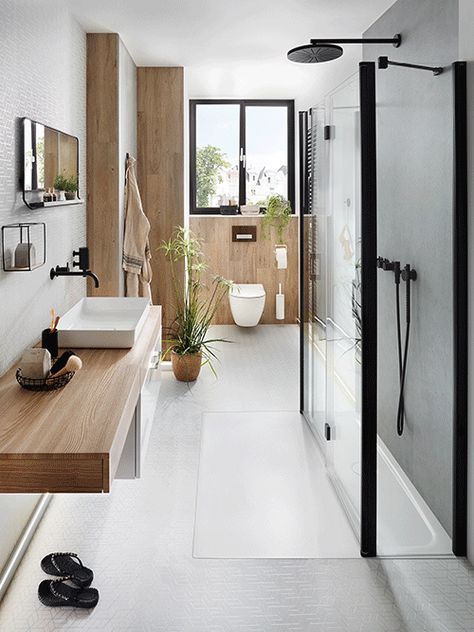 Modern Bathroom Trends, Scandinavian Bathroom Design, Ensuite Bathroom Designs, Modern Bathroom Remodel, Window In Shower, Latest Bathroom, Scandinavian Bathroom, Bad Inspiration, Bathroom Windows