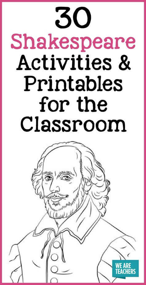 30 Shakespeare Activities and Printables for the Classroom. High school English teachers will love these lessons and resources. Shakespeare Activities, Classroom High School, English Teacher Classroom, High School English Classroom, Reading Shakespeare, Teaching Shakespeare, English Lesson Plans, Teaching High School English, High School Activities