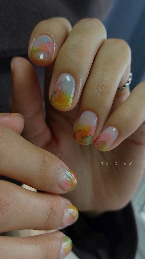 Watercolor Dip Nails, Diy Watercolor Nails, Watercolor Nail Art Designs, Watercolor Gel Nails, Watercolor Manicure, Watercolor Nail Art, Watercolor Nails, Water Color Nails, Abstract Nail Art