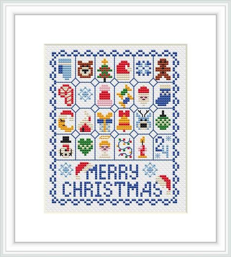 Mini Advent cross stitch pattern designed by Natalya Pivtsaeva.  ATTENTION! Fabric and threads are not included! Cross stitch charts are intended for personal use only and can't be distributed any way. Stitch Decor, Christmas Cross Stitch Patterns Free, Primitive Cross Stitch Patterns, Cross Stitch Pattern Easy, Santa Cross Stitch, Tiny Cross Stitch, Small Cross Stitch, Beautiful Cross Stitch, Cross Stitch Heart