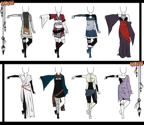 Female shinobi outfits Adoptable Outfit, Types Of Clothes, Naruto Clothing, Ninja Outfit, Dragons Clothes, Art Outfits, Naruto Images, Anime Inspired Outfits, Drawing Clothes