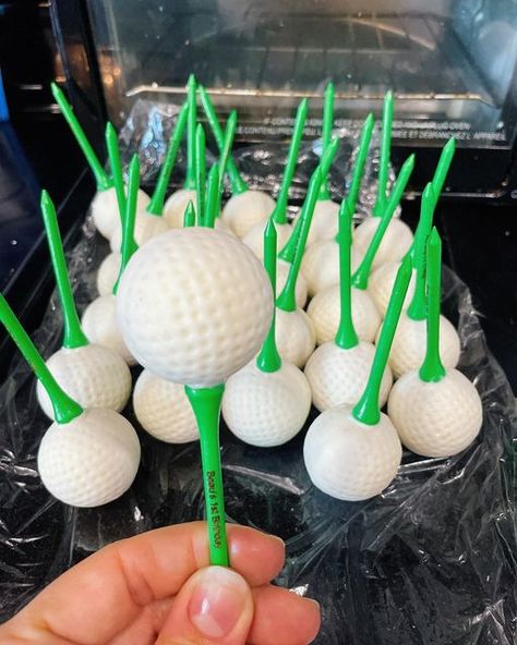 Golf Chocolate Covered Strawberries, Golf Cake Balls, How To Make Golf Ball Cake Pops, Golf Ball Cake Balls, First Birthday Golf Cake, Golf Birthday Cookies, Hole In One Smash Cake, Golf Cakes For Kids, Golf Ball Smash Cake