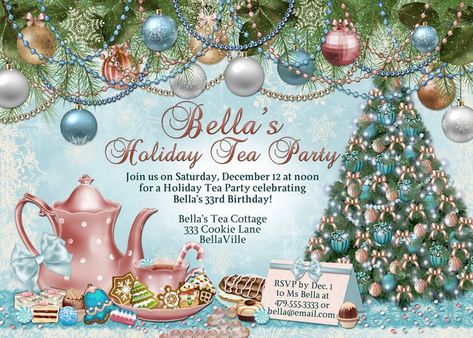 Victorian Christmas Tea Party Invitation Holiday Tea Party | Etsy Tea Invitations, Holiday Tea Party, Christmas Tea Party, Holiday Tea, Garden Tea Party, Bridal Tea Party, 33rd Birthday, Tea Party Invitations, Party Garden