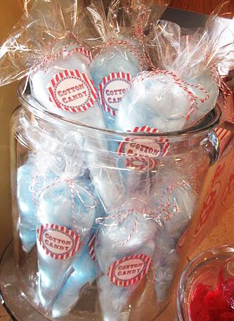 Cotton Candy!  Great favor Idea.. who doesn't love cotton candy!! Baseball Bags, Greatest Showman Party, Carnival Party Favors, Circus Birthday Party Theme, Carnival Birthday Party Theme, Circus Carnival Party, Under The Big Top, Carnival Food, Circus Theme Party