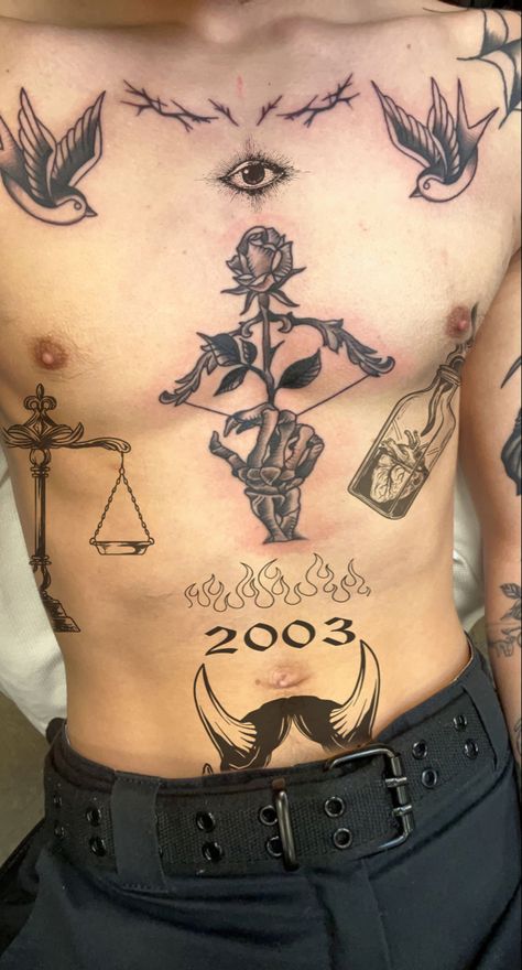 Small Torso Tattoo Men, Men’s Lower Stomach Tattoo, Mens Stomach Tattoo Ideas Design, Men Abdomen Tattoo, Men Lower Stomach Tattoo, Single Chest Tattoo, Middle Of Chest Tattoo Men, Men’s Sternum Tattoo, Middle Stomach Tattoos