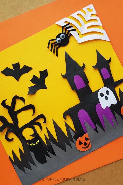 Halloween Creche, Halloween Craft Templates, House Paper Craft, Haunted House For Kids, Haunted House Craft, Paper Scene, Paper Craft For Kids, Craft Work For Kids, House Craft