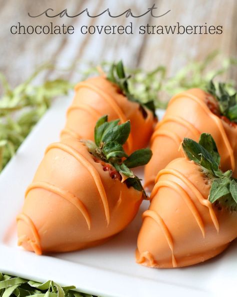 Super easy and Delicious Carrot Chocolate Covered Strawberries { lilluna.com } Easter Snack Recipes, Chocolate Covered Strawberries Recipe, Easter Snack, Fun Easter Treats, Easy Easter Treats, Strawberry Pudding, Chocolate Covered Strawberry Recipe, Healthy Easter, Easter Snacks