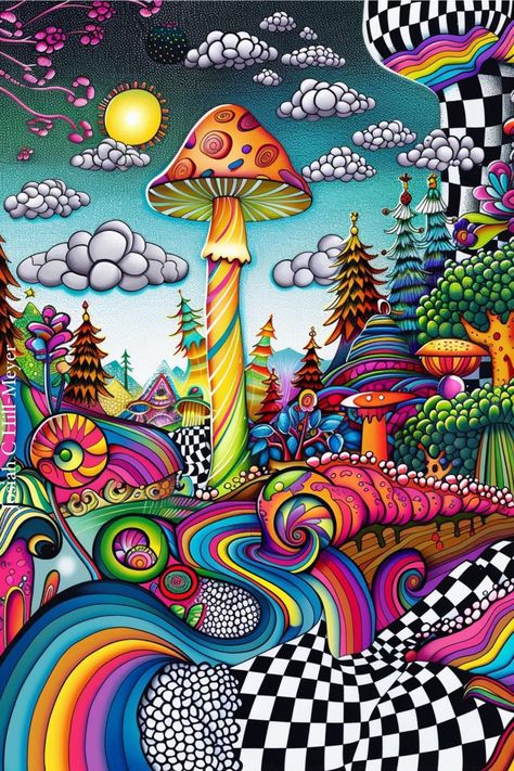 Physcadelic Art Patterns, Psychadelic Art Doodle, Psycodelic Aesthetic, Trippy Art Ideas, Psychodelisch Art, Funky Art Style, Trippy Mushroom Painting, Art Trippy, Trippy Drawings