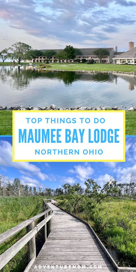 Relaxation and Recreation at Maumee Bay Lodge on Lake Erie. This is a beautiful place to visit any season. Located inside Maumee Bay State Park this is a great destination for a weekend away for all ages. You can enjoy hiking trails, a marina, and outdoor activities such as canoeing. Check out what to expect when visiting, get travel tips, find fun things to do, see the different accommodation options including cabins, and get details to plan your trip to the Maumee Bay Lodge on Lake Erie. Maumee Ohio, Ohio Travel, Conference Center, Place To Visit, Canoeing, Lake Erie, Beautiful Places To Visit, Beach Fun, Plan Your Trip