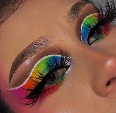 Colorful Eye Makeup Tutorial, Fire Makeup, Rainbow Eye Makeup, Makeup Ojos, Extreme Makeup, Dramatic Eye Makeup, Pride Makeup, Makeup For Black Skin, Rainbow Makeup