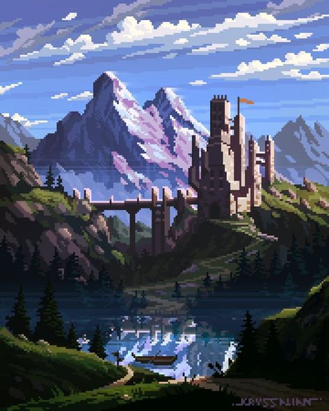 Kryssalian on Twitter: "#pixelart #fantasy #landscape… " Pixelart Landscapes, 8 Bit Landscape, Pixel Art Illustration, Fantasy Landscape Concept Art, Detailed Pixel Art, Fantasy Pixel Art, Pixel Kawaii, Pixel Art Wallpaper, Image Pixel Art