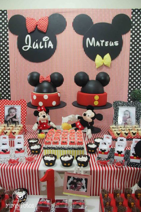 Minnie Mouse Decorations, Mickey 1st Birthdays, Mickey Mouse Birthday Cake, Mickey Mouse Themed Birthday Party, Mickey Mouse Birthday Invitations, Fiesta Mickey Mouse, Mickey Mouse Clubhouse Birthday Party, Mickey Theme, Twin Birthday Parties