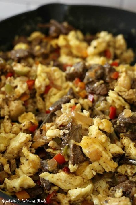 Breakfast Ideas With Steak, Steak And Scrambled Eggs Breakfast, Skirt Steak Breakfast, Leftover Steak Breakfast, Steak Breakfast Casserole, Steak And Eggs Meal Prep, Steak And Eggs Breakfast Scramble, Steak And Scrambled Eggs, Steak And Eggs Breakfast