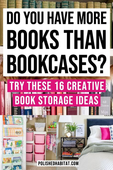 Book Storage In Closet, Closet Book Nook Ideas, Ways To Store Books In Small Spaces, Clever Book Storage, Kid Book Storage Ideas, Creative Book Storage Small Spaces, Organizing Bookshelves With Books, Board Book Storage, Book Storage For Small Spaces