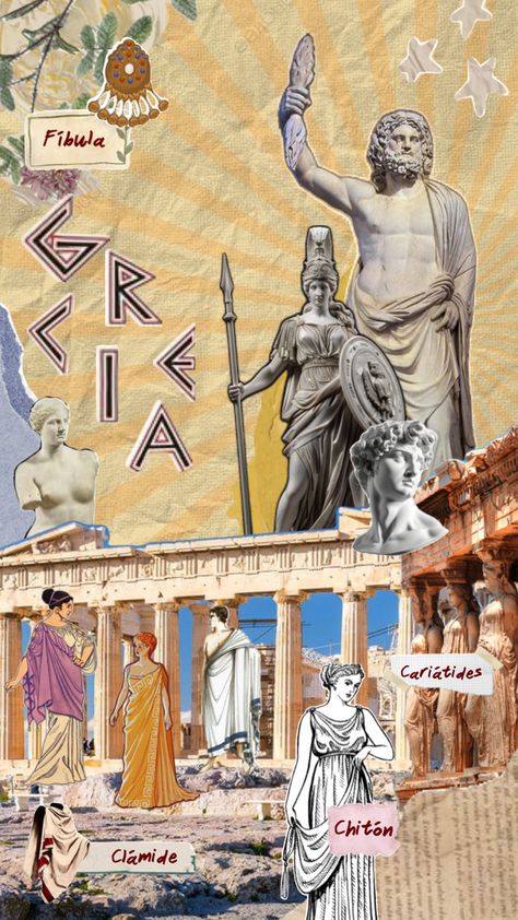 Collage para el curso Historia del Vestido - Ceam en donde se describen algunos elementos y vestuario propio de la antigua Grecia Alexander The Great, Alexander, Collage, Art