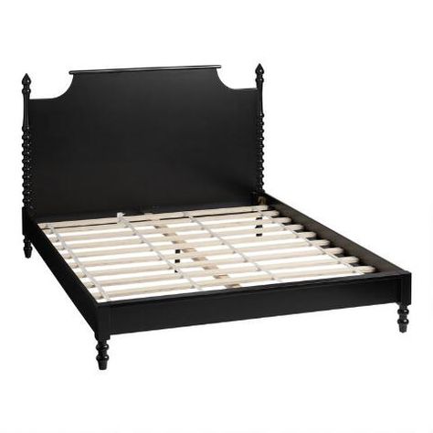 Black Wood Cottage Platform Bed | World Market Platform Bed Wood, Bed Platform, Modern Platform Bed, Bed Wood, Classic Cottage, Classic Bed, Cottage In The Woods, Queen Mattress, Black Bedding