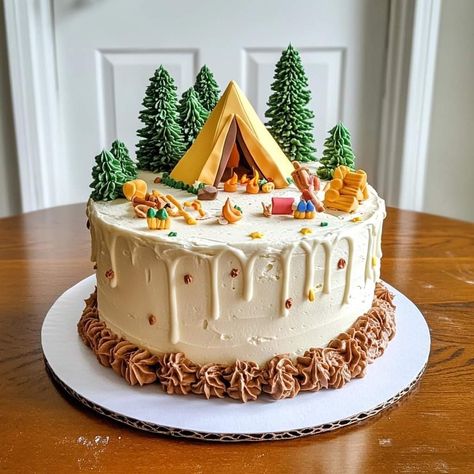 Hiking Party Ideas, One Happy Camper Birthday Cake, Happy Camper Birthday Cake, National Park Cake, One Happy Camper Cake, Happy Camper Cake, Camper Cake, Camper Cakes, Hiking Birthday