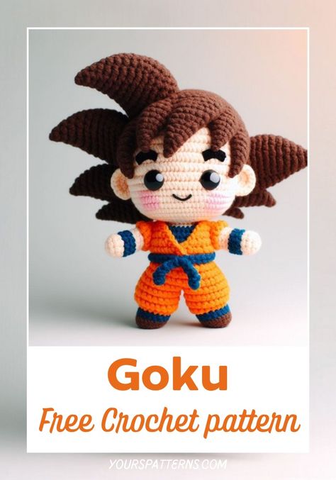 Crochet Cute Goku Amigurumi Crochet Goku Pattern, Dragon Ball Z Crochet Pattern Free, Dragon Ball Z Crochet Pattern, Dragon Ball Crochet Pattern, Goku Crochet Pattern Free, Dbz Crochet, Dragonball Crochet, Crochet Dragon Ball Z, Arigumi Crochet Amigurumi