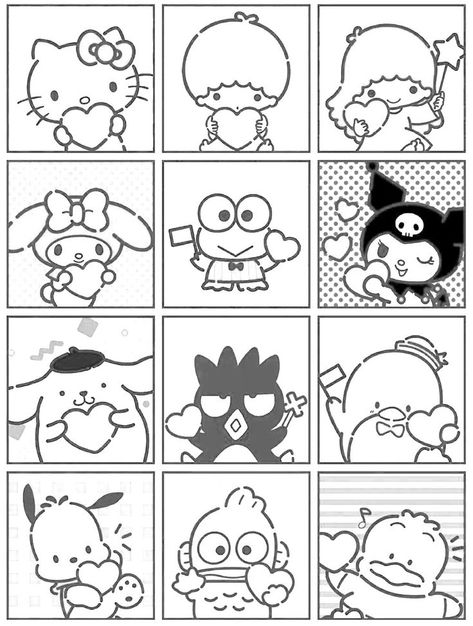 Hello Kitty Printables Templates, Mini Drawings Hello Kitty, Cute Hello Kitty And Friends, Sanrio Colouring Sheet, Kuromi And My Melody Coloring Page, Hello Kitty And Friends Coloring Pages, Kawaii Coloring Pages Sanrio, Hello Kitty Friends Coloring Pages, Sanrio Drawing