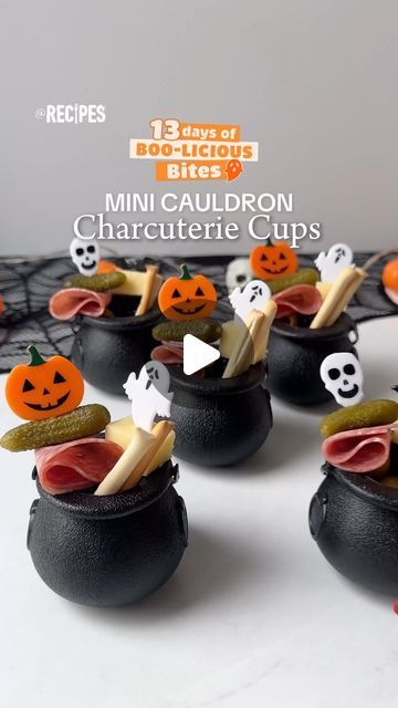 Recipes on Instagram: "Serve the spookiest appetizer at your Halloween party 🎃 These Mini Cauldron Charcuterie Cups are the cutest party snack. Grab the Halloween skewers and mini cauldrons at the link in our bio.  @recipes may earn commission through links on our social.  #minicauldroncharcuteriecups #cauldron #charcuteriecups #charcuterie #halloweenappetizers #halloween" Charcuterie Halloween Cups, Halloween Mini Cauldron Ideas, Halloween Charcuterie Cups Ideas, Cauldron Charcuterie, Mini Cauldron Ideas, Halloween Charcuterie Cups, Halloween Cauldron Ideas, Halloween Skewers, Mini Charcuterie Cups