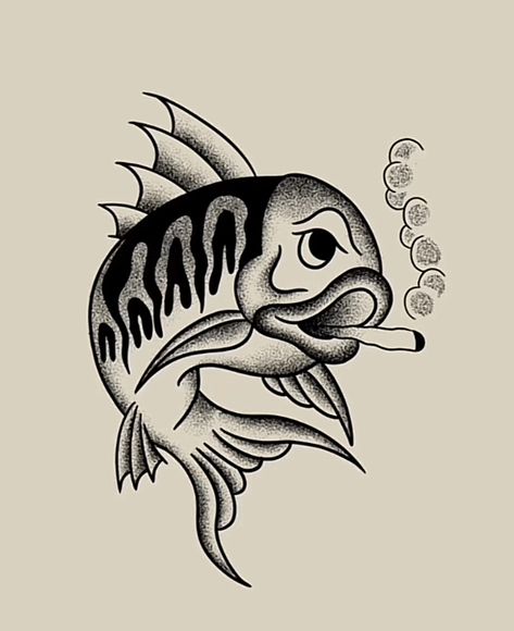 Badfish Tattoo, Flash Fish Tattoo, Traditional Tattoo Fish, Fish Flash Tattoo, Old School Fish Tattoo, American Traditional Salmon Tattoo, Sake Tattoo, Squid Tattoo, Hiking Tattoo