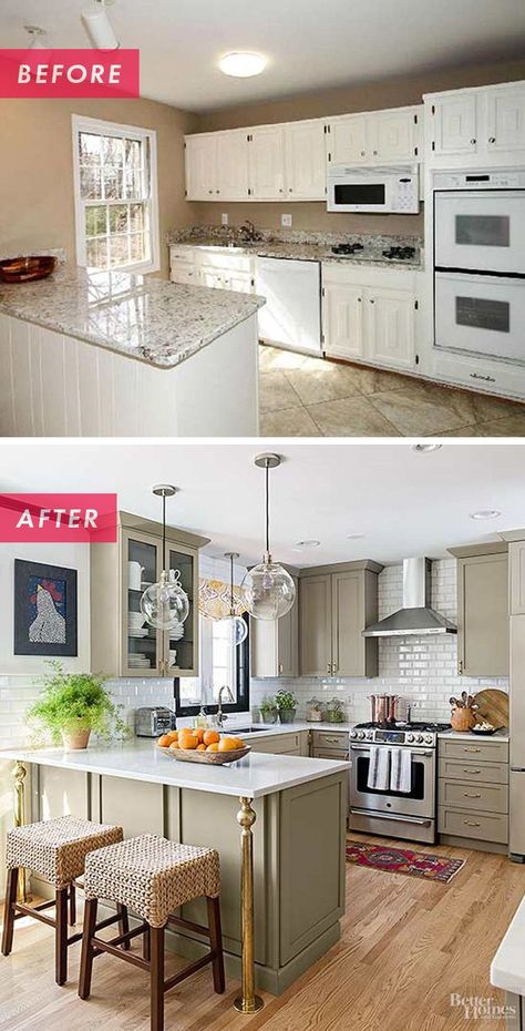 Small Kitchen Renovations, Cheap Kitchen Remodel, Kabinet Dapur, Kitchen Remodel Before And After, Casa Vintage, Kitchen Designs Layout, Kitchen Cabinet Remodel, After Pictures, Kitchen Remodeling Projects