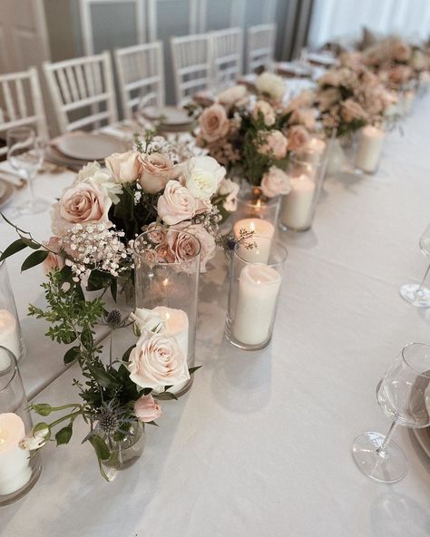 Simple Wedding Centerpieces Square Table, Wedding Table Centerpieces Champagne, Centerpieces Wedding Dusty Rose, Dusty Rose And Champagne Wedding Decor, Wedding Table Decorations Roses, Champagne Wedding Flowers Centerpieces, White And Blush Wedding Flowers Centerpieces, White And Dusty Rose Wedding, Wedding Table Decorations Pink And White