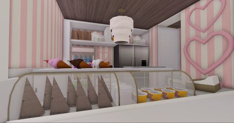 Ice Cream Shop In Bloxburg, Bloxburg Ice Cream Shop Ideas, Adopt Me Restaurant Ideas, Ice Cream Bloxburg, Ice Cream Parlor Bloxburg, Bloxburg Ice Cream Shop Decals, Bloxburg Ice Cream Shop, Bloxburg Town Layout Small Plot, City Bloxburg