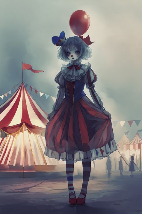 Clown Girl Drawing, Dark Circus Art, Halloween Oc Art, Clown Girl Art, Creepy Clowns, Circus Oc, Goth Clown, Creepy Clown, Dark Art Illustrations