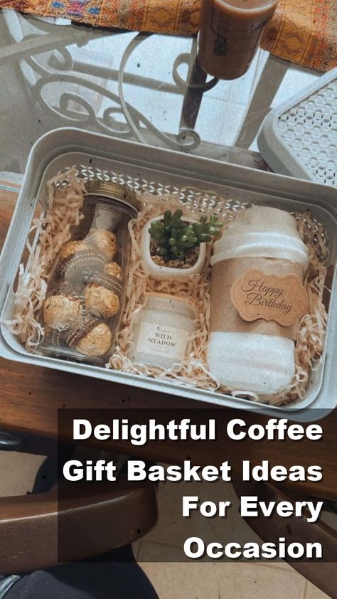 Looking for the perfect gift for the coffee lover in your life? Check out these delightful coffee gift basket ideas for every occasion! From gourmet blends to sweet treats, these baskets are sure to impress. Whether it's a birthday, holiday, or just because, a coffee gift basket is always a thoughtful and appreciated gesture. Surprise your loved ones with a caffeine-infused treat they'll love. Coffee Basket Ideas, Starbucks Gift Basket Ideas, Homemade Coffee Gifts, Coffee Gift Basket Ideas, Pta Mom, Coffee Lover Gifts Basket, Coffee Basket, Coffee Gift Basket, Raffle Basket