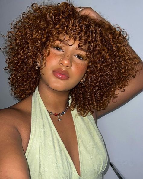 3b Dyed Curly Hair, Gold Hair Colors On Black Women, Ginger Hair On Curly Hair, Natural Curly Hair Highlights, Brown Ginger Hair Black Women, Chestnut Brown Curly Hair, Honey Curly Hair, Honey Brown Hair Curly, Diva Cut Curly Hair