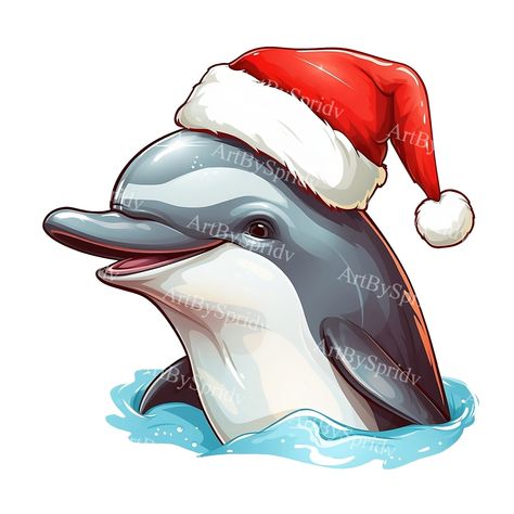 Santa Hat Transparent, Dolphin Clipart, Animal Clip Art, Dolphin Art, Whimsical Christmas, Clipart Design, Ocean Themes, Holiday Projects, Sea Animals