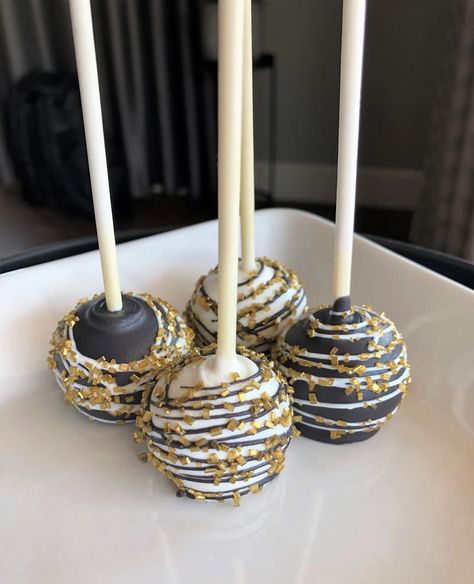 Gold and Black Cake Pops Black and Gold Wedding Favors Black | Etsy Cake Pops Gold And Black, Black White Gold Cake Pops, Gold And Black Graduation Party Decor, Notorious One Cake Pops, Black And Gold Party Favors, Black White Silver And Gold Party, Nye Cake Pops, Black Gold And White Wedding Decorations, Gold And Silver Theme Party