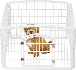 IRIS USA 24" Exercise 4-Panel Pet Playpen with Door, Dog Playpen, Puppy Playpen, for Small and Medium Dogs, Keep Pets Secure, Easy Assemble, Rust-Free, Heavy-Duty Molded Plastic, Customizable, White Small Dog Fence, Indoor Dog Fence, Pet Playpens, Dog Room Decor, Portable Playpen, Puppy Pens, Puppy Playpen, Pet Doors, Pet Playpen