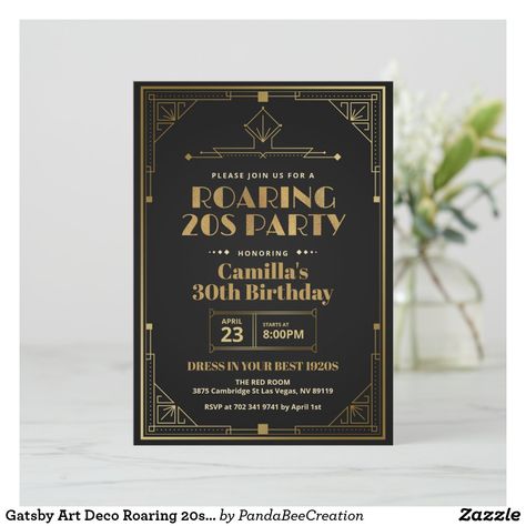 Gatsby Art Deco Roaring 20s Invitation Roaring 20s Party Invitation, Speakeasy Birthday Party, 20s Party Invitation, Roaring 20s Invitation, Gatsby Birthday Invitation, 20s Invitation, Gatsby Theme Party, Black Gold Invitation, Great Gatsby Invitation