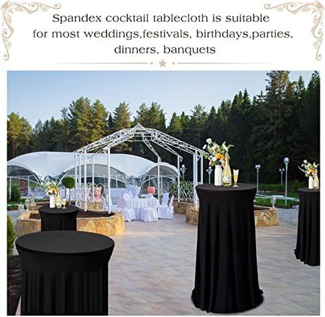 Black Cocktail Table, Tablecloth Skirt, Bar Party Ideas, Bridal Expo, High Top Tables, Party Stand, Standing Table, Round Table Cover, Bridal Table