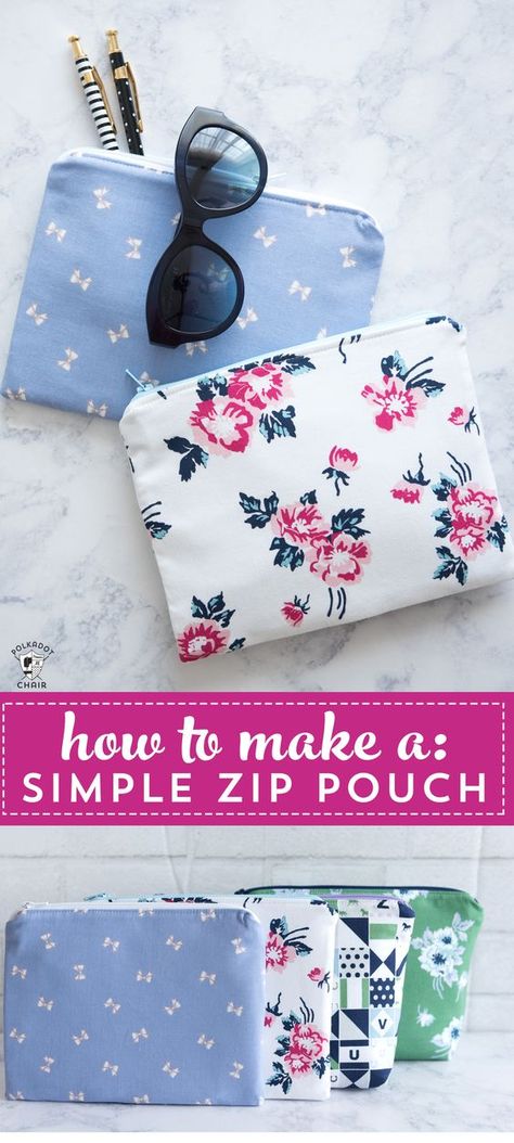 Simple Zipper Pouch Tutorial Zip Pouch Tutorial, Pouch Sewing, Zipper Pouch Tutorial, Pouch Tutorial, Trendy Sewing, Beginner Sewing Projects Easy, Small Sewing Projects, Pouch Pattern, Bag Patterns To Sew