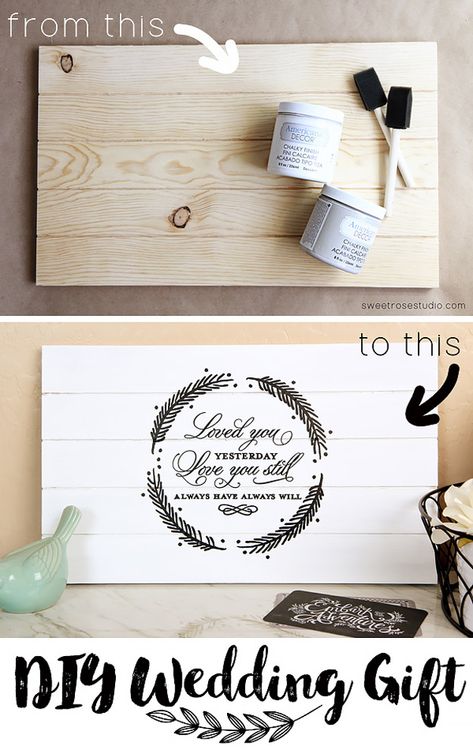 Expensive Looking DIY Wedding Gift Ideas - Love Quote Pallet Decor - Easy and Unique Homemade Gift Ideas for Bride and Groom - Cheap Presents You Can Make for the Couple- for the Home, From The Kids, Personalized Ideas for Parents and Bridesmaids | http://diyjoy.com/cheap-diy-wedding-gifts Cheap Presents, Diy Wedding Gift, Unique Homemade Gifts, Homemade Wedding Gifts, Wedding Gifts For Bride And Groom, Creative Wedding Gifts, Handmade Wedding Gifts, Wedding Gift Ideas, Diy Wedding Gifts