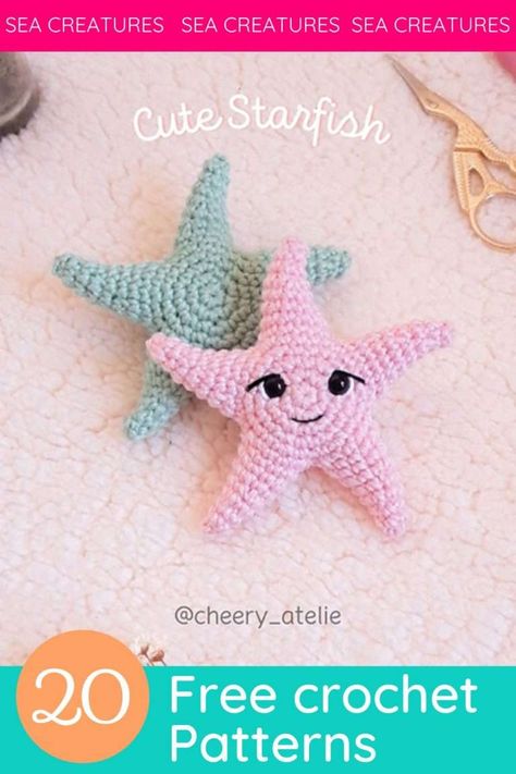 20 Free Crochet Sea Creatures Patterns - Hookfully Crochet A Whale, Starfish Amigurumi, Crochet Ocean Animals, Crochet Starfish, Crochet Fish Patterns, Crochet Sea Creatures, Octopus Crochet Pattern, Crochet Fish, Crochet Plushies