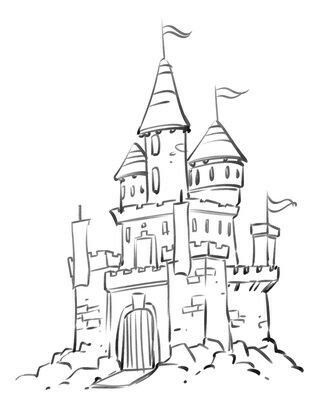 Castle Doodle Simple, Castle Drawing Easy, Drawing Castle, Palace Drawing, Coloring Pages Cartoon, Disney Palace, Castle Sketch, Castle Cartoon, Castle Coloring Page