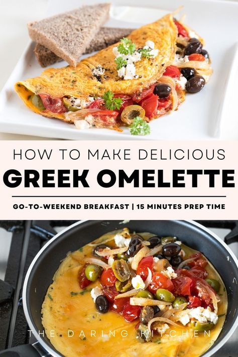 Greek Omelette Recipe, Miami Breakfast, Greek Omelette, Meatless Breakfast, Toasted Chickpeas, Omelette Recipe, Greek Flavors, Egg Recipes For Breakfast, Soups Stews