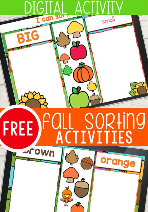 Free Fall Math Activities Preschool, Smart Board Preschool Activities, Promethean Board Activities Preschool, Preschool Fall Learning Activities, Smart Board Activities For Preschool, Smartboard Activities For Preschool, Sharing Activity Preschool, Fall Special Education Activities, Fall Sorting Activities Preschool