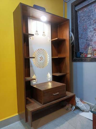 Prayer Room Designs by Contractor miltonmicheal miltonmicheal , Ernakulam | Kolo Puja Stand Design, Puja Unit, Pooja Unit, Interior Design Kitchen Contemporary, Pooja Door Design, Furniture Placement Living Room, Shri Hari, Center Table Living Room, Wooden Temple