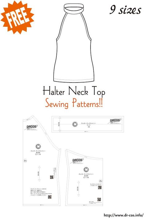 This is the pattern of Halter Neck Top. cm size(A4 size) Children's-140/Ladies'-S,M,L,LL/Men's-L,LL Added the number of fabric meters required for each size High Neck Tank Top Sewing Pattern, Simple Halter Top Sewing Pattern, Halter Neck Dress Pattern Sewing, Sewing Patterns Halter Top, Halter Dress Pattern Sewing, Plus Size Halter Top Pattern, Halter Neck Pattern Sewing, Halter Dress Sewing Pattern Free, Free Halter Top Pattern