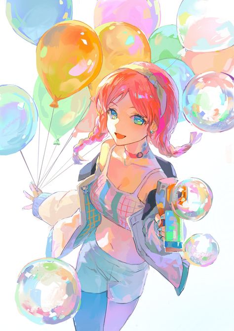 白花花 on Twitter: "#Arknights #ArknightsFanArt HB… " Poison Frog, Twin Braids, Parted Bangs, Pink Choker, Under Shorts, Background Drawing, Black Pantyhose, Korean Art, Soap Bubbles