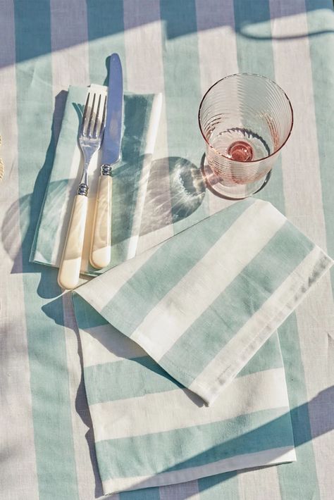 Striped Linen Tablecloth, Spritz Party, Tablecloth Ideas, Italy Table, Striped Tablecloth, Starter Plates, Striped Tablecloths, Pool Party Decorations, Gather Round