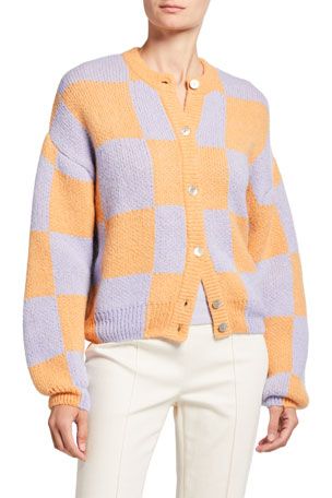 T1N2R Stine Goya Ash Alpaca Check Sweater Checkerboard Cardigan, Crochet Challenge, Oc Clothes, Diy Knit, Fashion Trend Forecast, Nice Clothing, Orange Cardigan, Fall Outfits For Women, Stine Goya